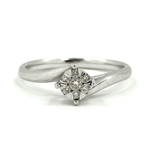 9ct 375 White Gold Solitaire Ring With Natural 0.10ct White Diamonds -Size N 1/2 - Picture 1 of 10