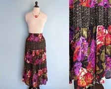 Vintage 90s Floral Boho Maxi Skirt, Vintage 1990s Tiered Peasant Skirt