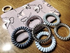 Scunci Spiral Hair Ties Purple Gray  Metallic Colors  Ipsy Makeup Bag New