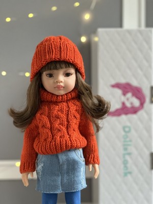 Schöne Puppe Paola Reina Liu Brauen Haaren 32 cm In stricken Kleidung Neu