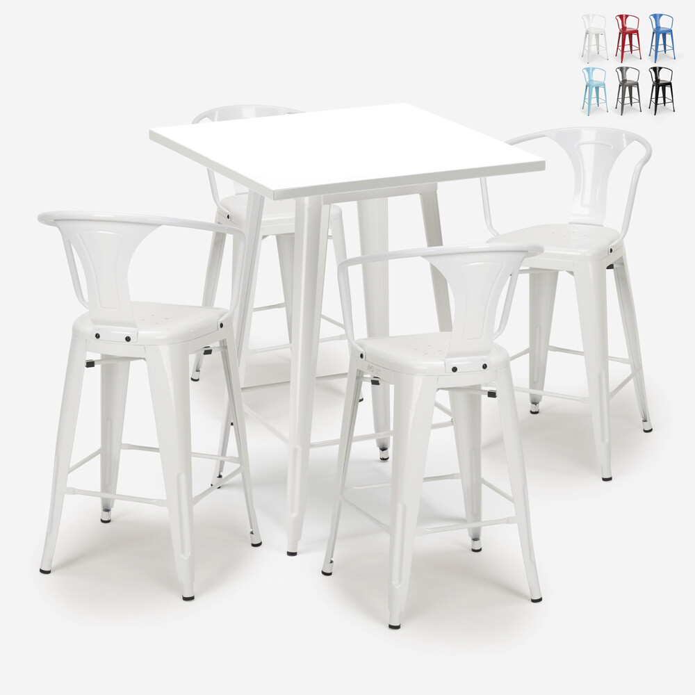 Juego bar cocina mesa 60 x 60 cm blanco metal 4 taburetes...