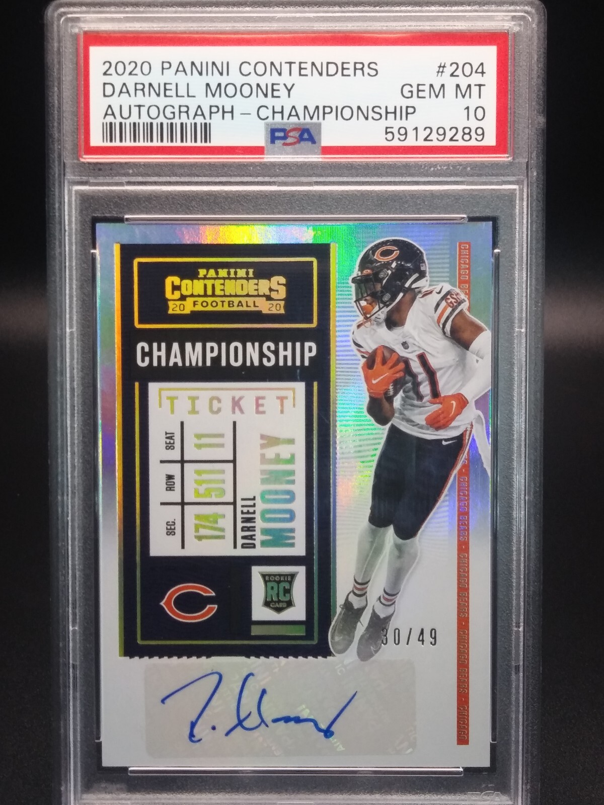 2020 Contenders DARNELL MOONEY Auto Championship tix /49 PSA 10 Bears RC