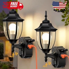 2 Pack Porch Lights with Outlet, Motion Sensor Outdoor Lights