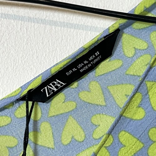 Zara Fit & Flare Knee Length Dress Blue & Green Heart Print Short Sleeve Size XL - Picture 10 of 12