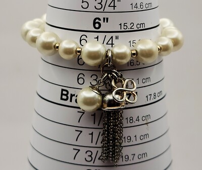ANNE KLEIN Silver Tone Faux Pearls Dangle TASSEL Charm 6 1/4