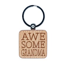 Awesome Grandma Fun Text Engraved Wood Square Keychain Tag Charm