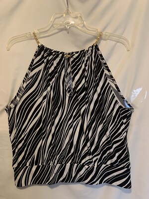 Bold Elements Size L Black & White Zebra Print Halter Top Polyester Blouse NWT