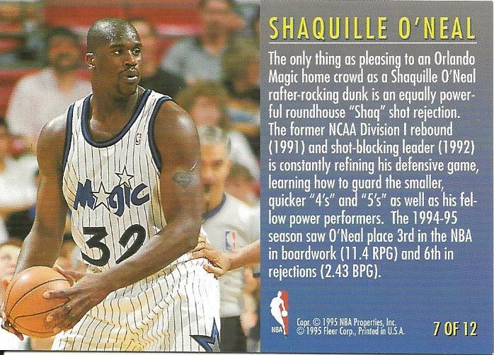 SHAQUILLE O'NEAL; 1995-96 FLEER TOTAL D INSERT # 7 of 12 | eBay