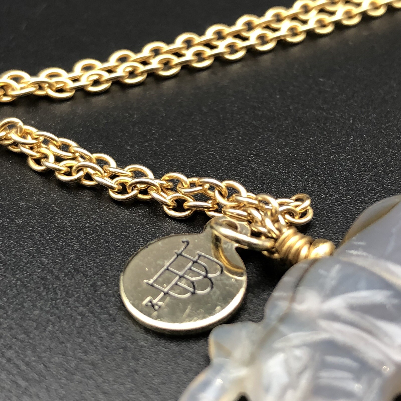 Signed Bourbon And Boweties Flapper Necklace Gold… - image 6