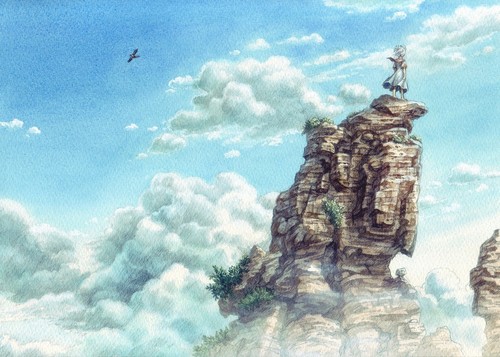 Landscape fantasy art clouds cliff rocks rock formation Custom Gaming Mat Desk - 第 1/1 張圖片