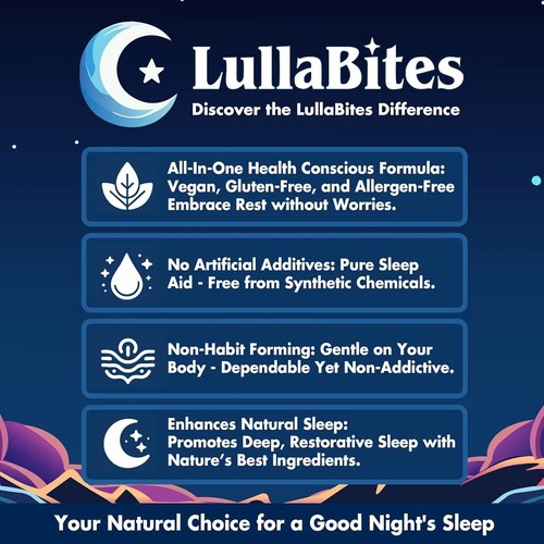 LullaBites Natural Sleep Gummies-Sweet Strawberry Stars Flavor 60 Gummies - Picture 4 of 5