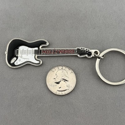Hollywood California Black Guitar Travel Souvenir Keychain Key Ring #60893