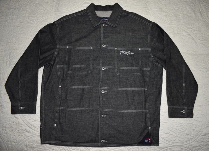 Vintage Men's Phat Farm Black Jean Button Up Jacket Size XXL Y2K Trucker