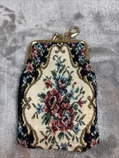 Vintage Floral Needlepoint Tapestry Purse Coin Purse Black Multicolor READ