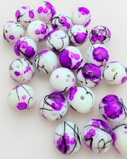 Purple White Splatter Graffiti Glass Beads 11mm Qty:25