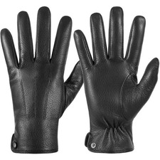 Winter Genuine Leather Gloves for Men, Cashmere Warm Lined Finger Touchscreen...