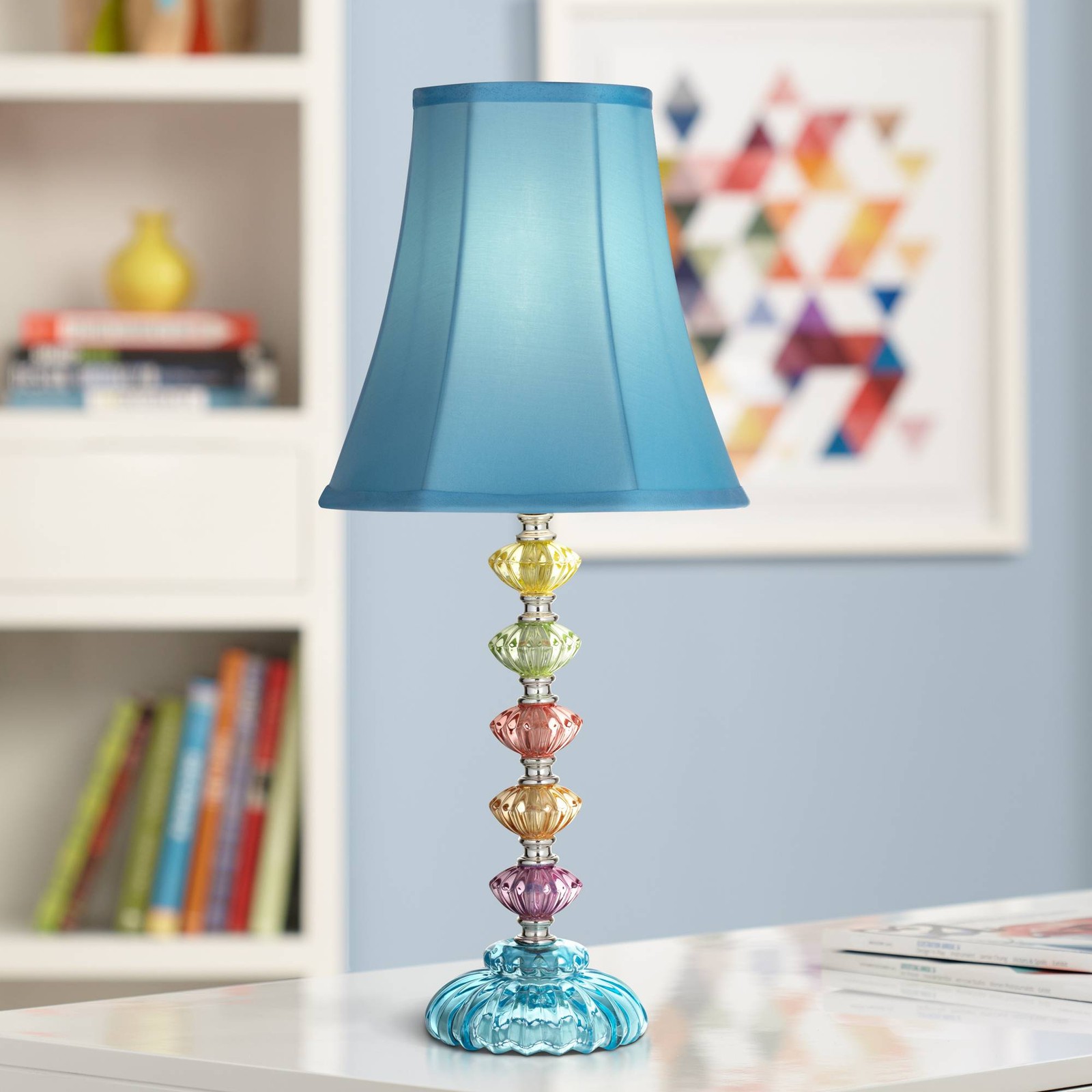 Bohemian Accent Table Lamp 21" High Multi Colored Glass with Dimmer for Bedroom