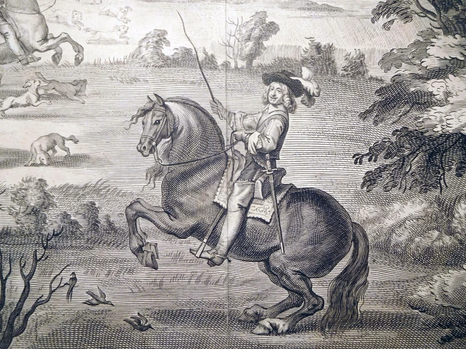 Kupferstich, Ogle Castle, A. van Diepenbeeck/ L. Vorsterman II, 1657, Falkenjagd - Bild 4 von 4