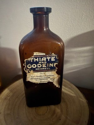 Antique Merrell Thiate and Codeine syrup apothecary Medicine bottle Apothecary 