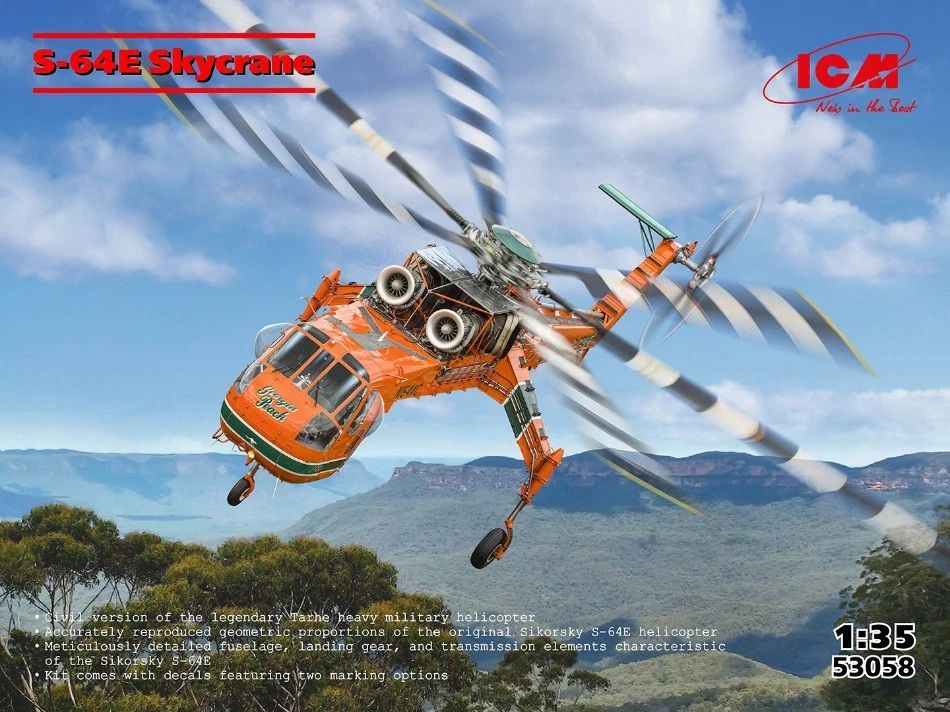 KIT MODELLINO ELICOTTERO ICM SIKORSKY S-64E SKYCRANE MODELLISMO SCALA 1:35 - Immagine 3 di 4