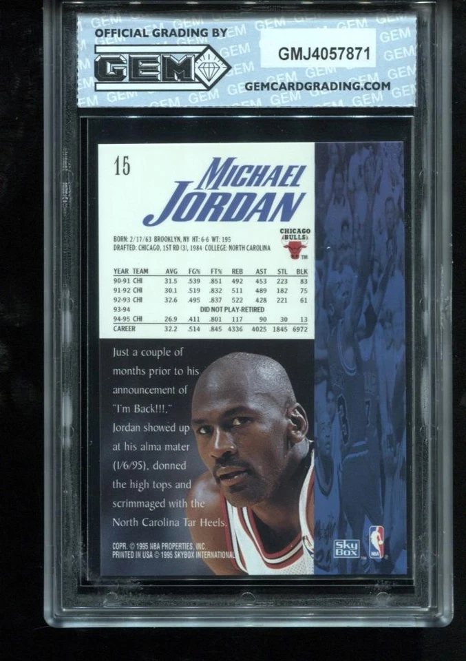Michael Jordan 1995-96 Skybox Premium Career Blocks Error #15 NBA GEMA COMO NUEVO 10 Foto 2 de 2