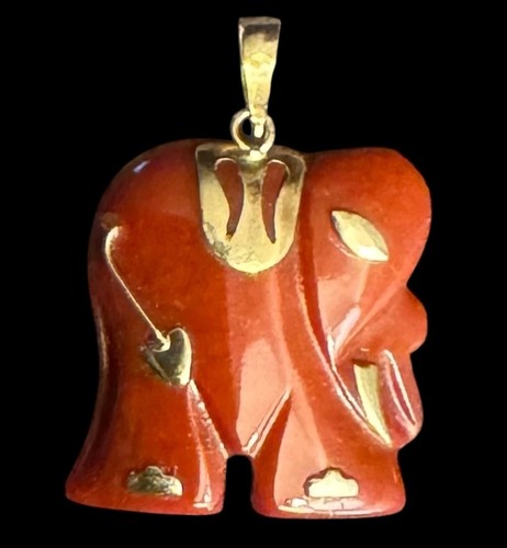 Vintage 14k Yellow Gold Fire Carnelian Elephant Estate Jewelry Pendant Lot 3+gr - Picture 1 of 8