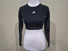 Adidas Women's Black Hyperglam Trainjng Cropped Long Sleeve Tee IN6773 Size S