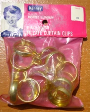 (14) Vintage Kenney Bright Brass Finish 1" Clip-On Cafe Curtain Drapery Rings