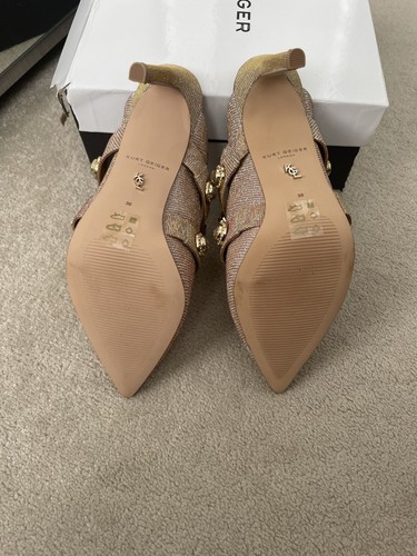 Kurt Geiger Octavia Gold Fabric Occasion Heeled Mules In Size 3 - Picture 7 of 19