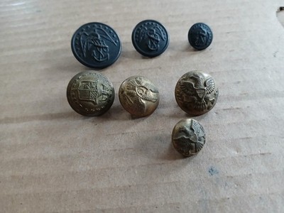 7 Old Antique Military Coat Buttons (Eagle) Scovill, Horstmann, Waterbury