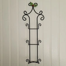 Vintage Black Metal Christmas Triple 3 Plate Holder Wall Mount Hanging Rack 14.5