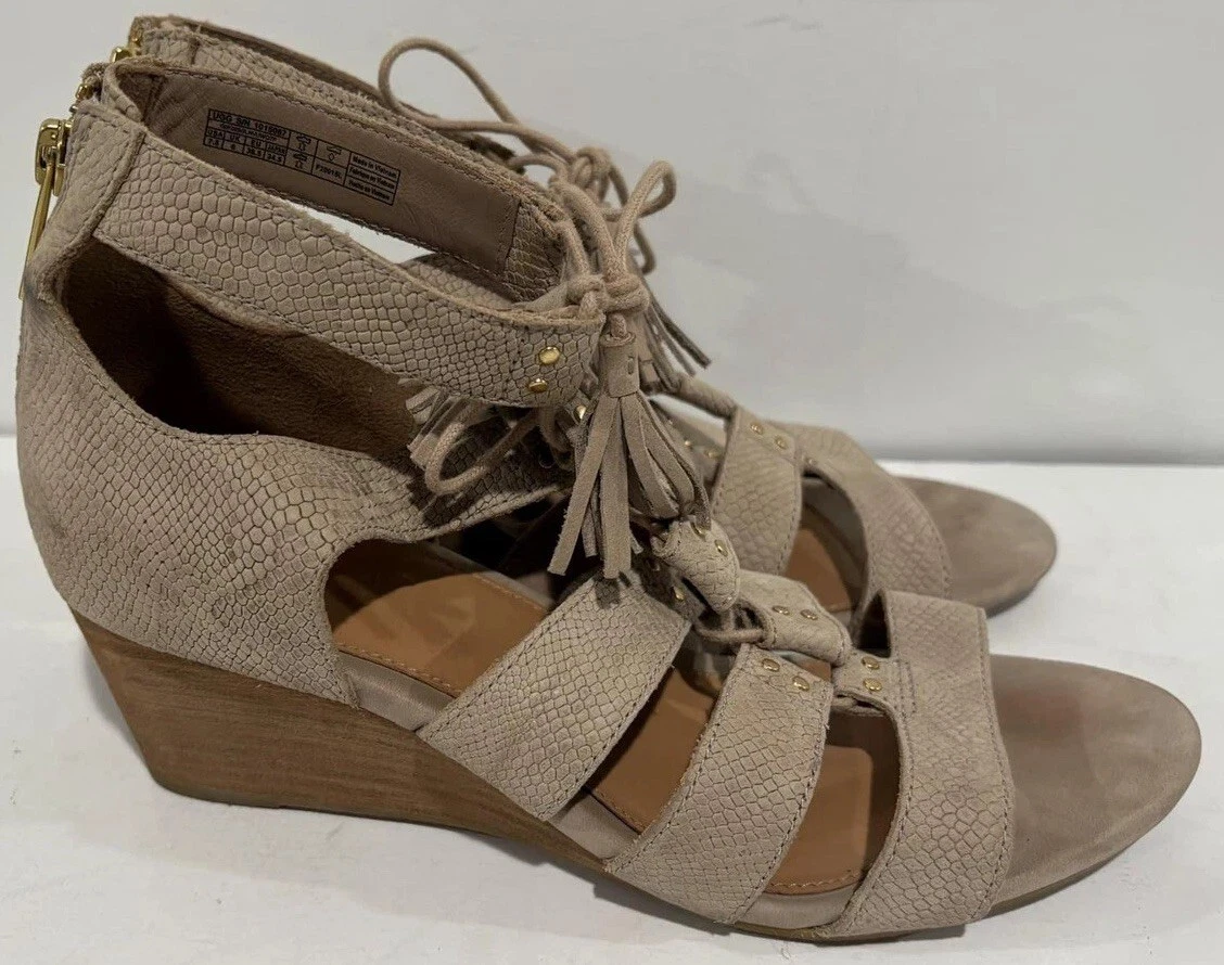 Ugg sandali marroni stampa finta pelle di serpente scarpe zeppa tacco misura 7 5