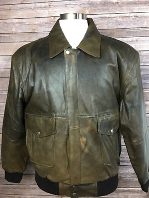 Skipper Mens L Brown Genuine Leather Zip Up Button Front Jacket