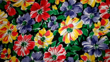 1/2 YD BLACK W PURPLE ORANGE YELLOW FLOWERS HAWAIIAN COTTON BLEND FABRIC 44"W