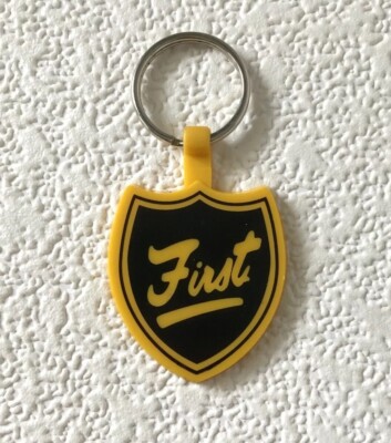 Vintage Keychain FIRST Key Ring SHIELD SHAPED Fob