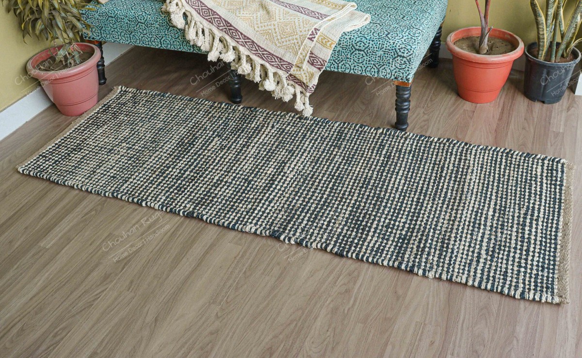 ラグ・カーペット India hemp rug Indian Handmade Hemp Rug white and Navy Blue Color Hemp Rug