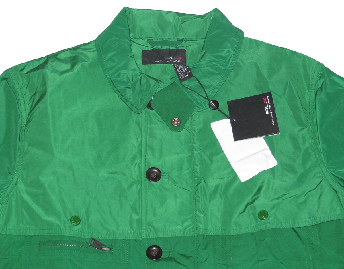 $495 Ralph Lauren RLX Mens Button Down Leather Patch Windbreaker