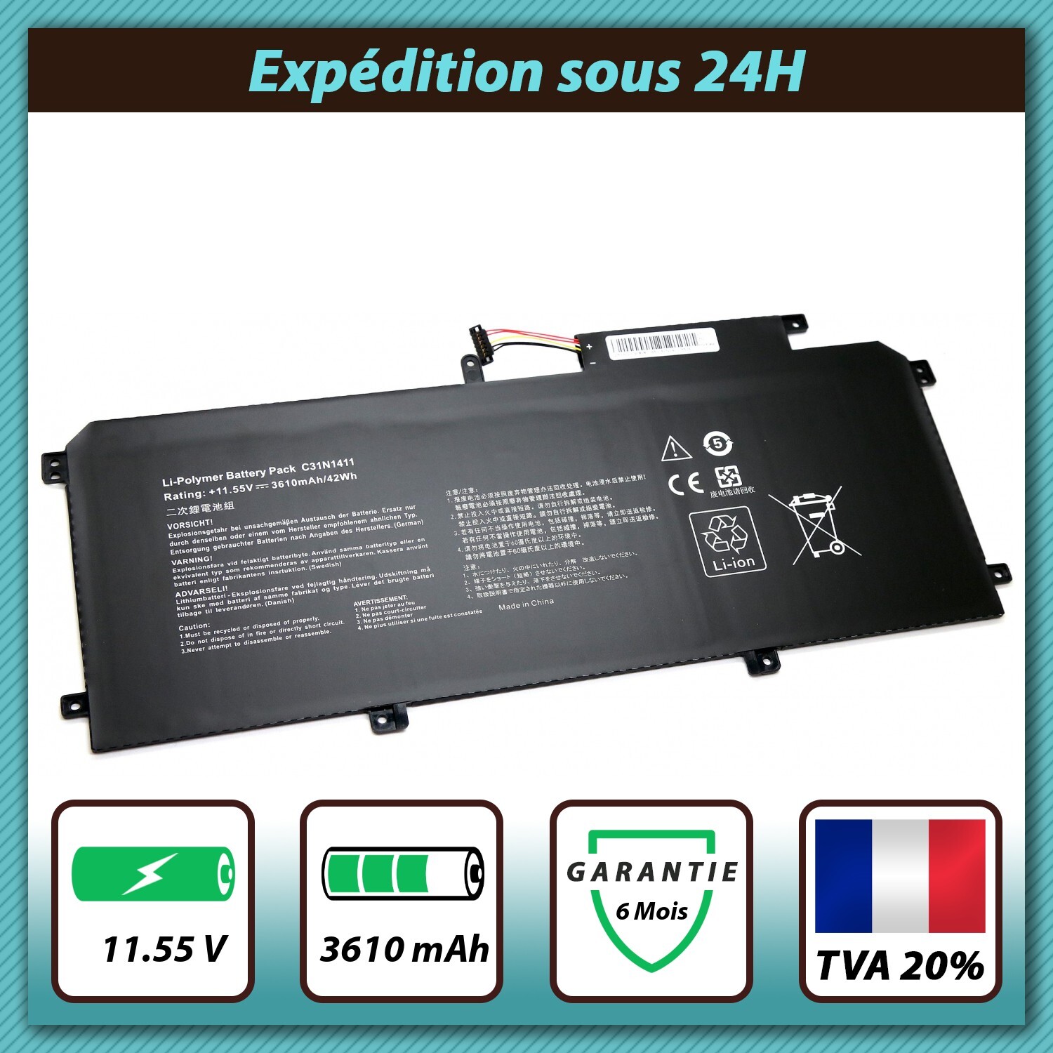 Batterie Asus C31N1411 pour réparer un PC qui ne charge plus