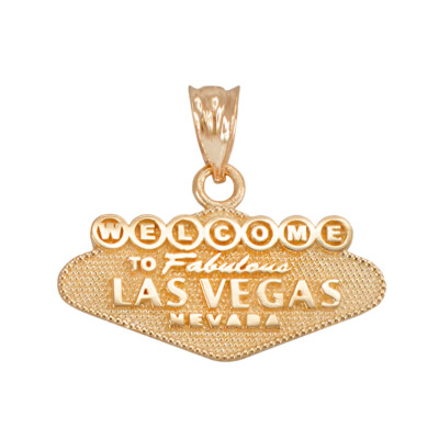 10K Gelbgold Las Vegas Willkommen Zeichen Wende Charm Halskette