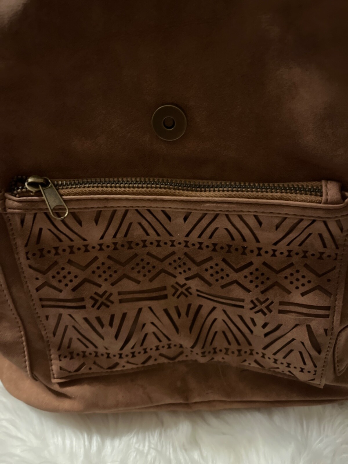 Suede backpack, unbranded, drawstring, and magnet… - image 4