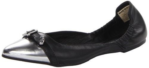 Diesel Women's Pointy Girls Floryanne Flat, Black/Silver, 7 M US, Size: Medium
