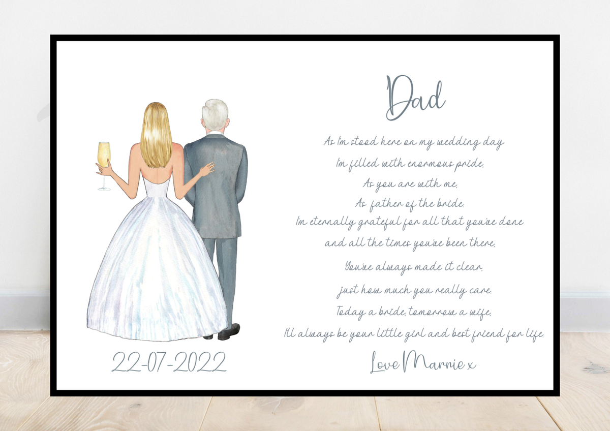 Father Of The Bride Personalised Wedding Print Newly Wed Gift Bride Dad  Family