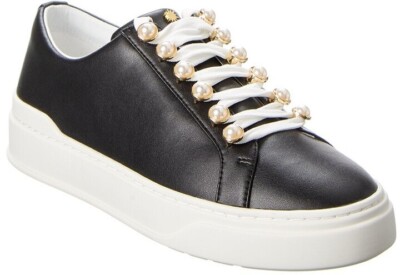 Stuart Weitzman Women's Black Excelsa Embellished Leather Sneakers size  38