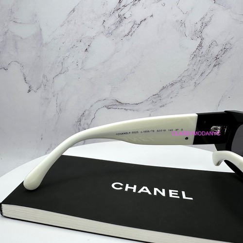 CHANEL Sunglasses Black White 52-19mm Polarized Rectangular CC Logo CH5525 - Picture 16 of 18