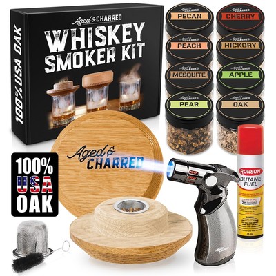 Whiskey Smoker Kit with Torch and Butane - 8 Flavors Wood Chips, 100% USA Oak...