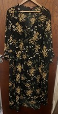 Joe Browns black & yellow  Floral Wrap Style Midi Dress size 28 