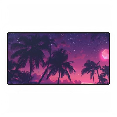 Neon Sunset Desk Mat   Retro Palm Tree Mouse Pad in Pink and Purple