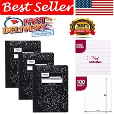 Elegant Black Marble Composition Notebooks - 3 Pack, Wide Ruled, 100 Sheets Each