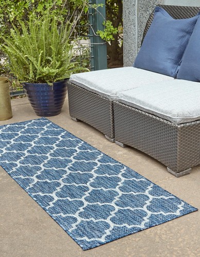 Unique Loom Outdoor Trellis Collection Area Rug (2' x 6' 1" Runner, Navy Blue... - Picture 4 of 12