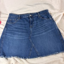 Old Navy High-Rise Denim Mini Skirt Distressed Frayed Hem Women's Size 14 EUC